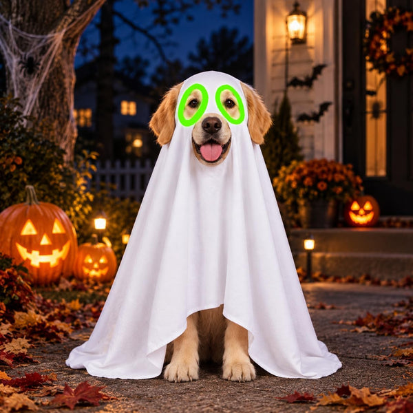 Halloween Ghost Dog Costume Glow Eyes Breathable Outfit for Medium Dogs