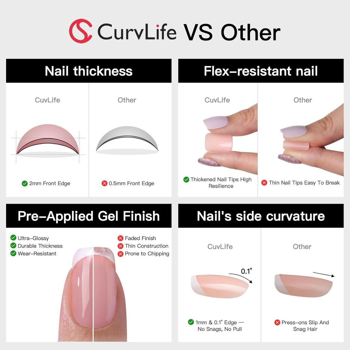 CurvLife Short Oval Chrome Nude Press On Nails, Champagne Pearl, Soft Gel | 32PCS 16 Sizes, Salon-Quality Natural Fake Nails, Curved Fit, 7-14 Day Glue-On Wear, Reusable Stick-On Nails, Press-On Kit