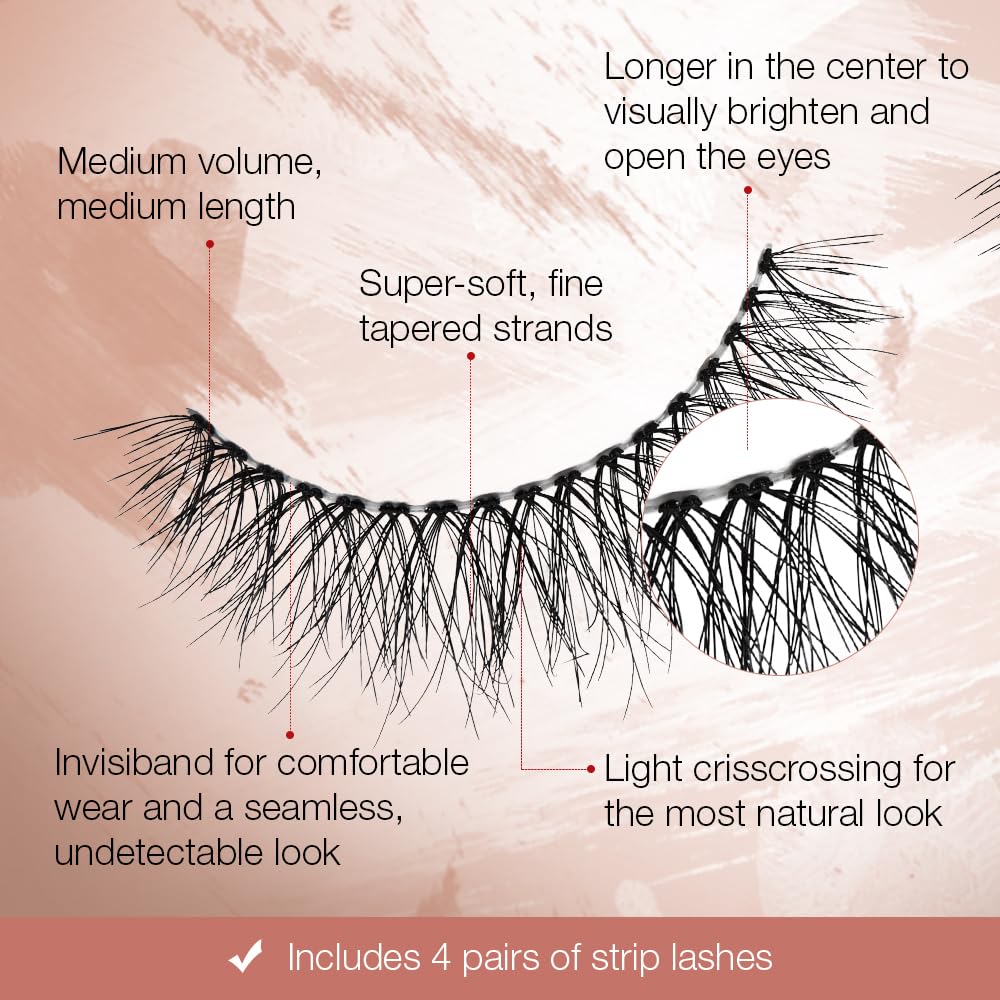 Ardell Naked Strip Lashes 421 Natural Looking False Eyelashes, 4 Pairs | Seamless Blend with Invisiband for Long-Lasting Lightweight Wispy Texture Adds Subtle Volume, Synthetic Hair, Cruelty Free