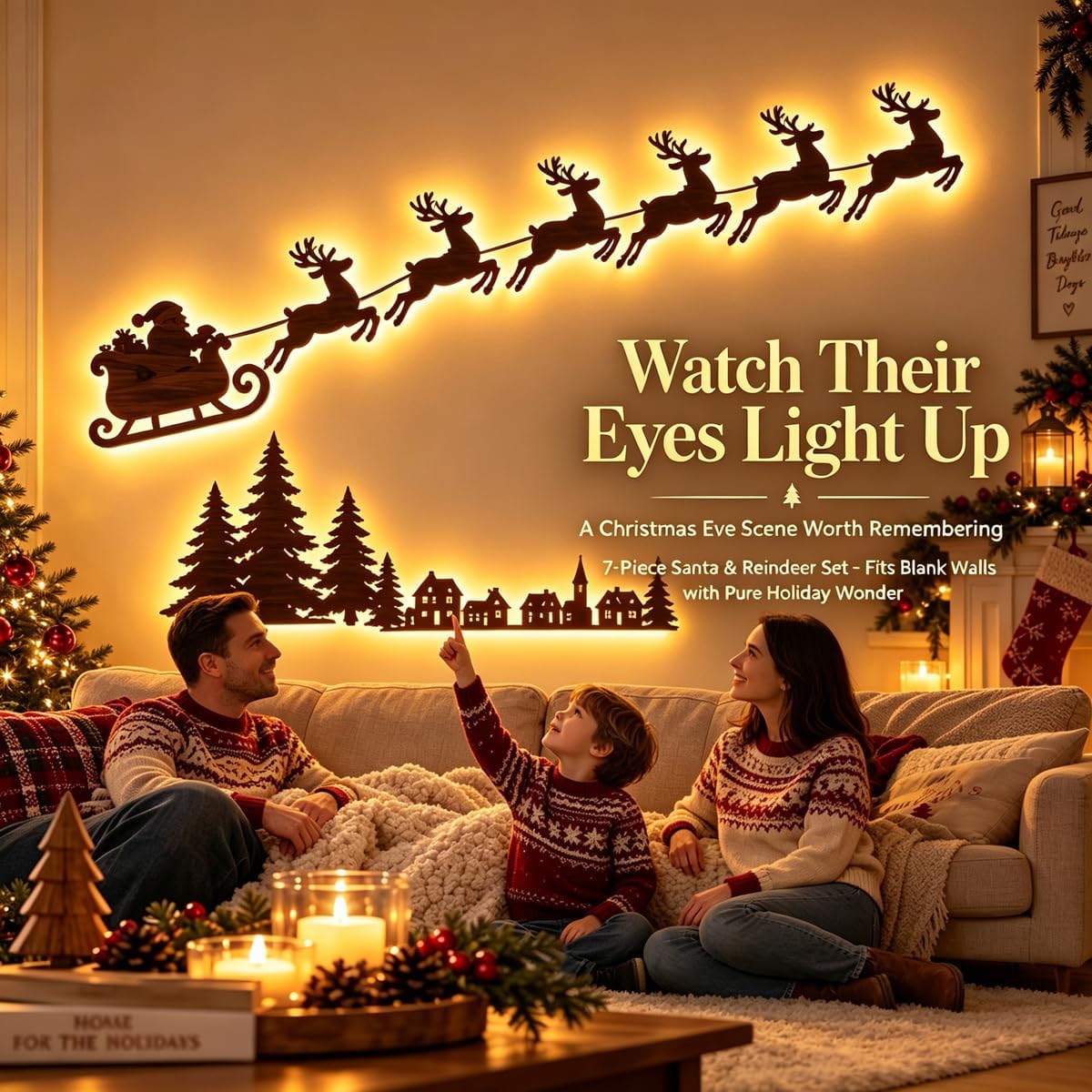 LED Reindeer Wall Decorations,3D Wooden Christmas Lighting Decor