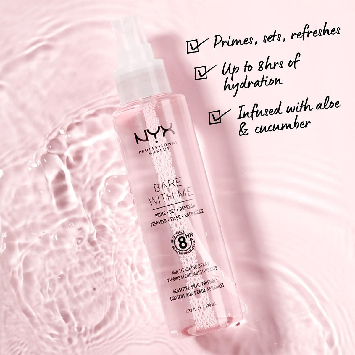 NYX PROFESSIONAL MAKEUP Bare With Me Multitasking Face Primer & Makeup Setting Spray, Hydrating Face Mist for up to 8HR Wear, Long-Lasting, Vegan Formula