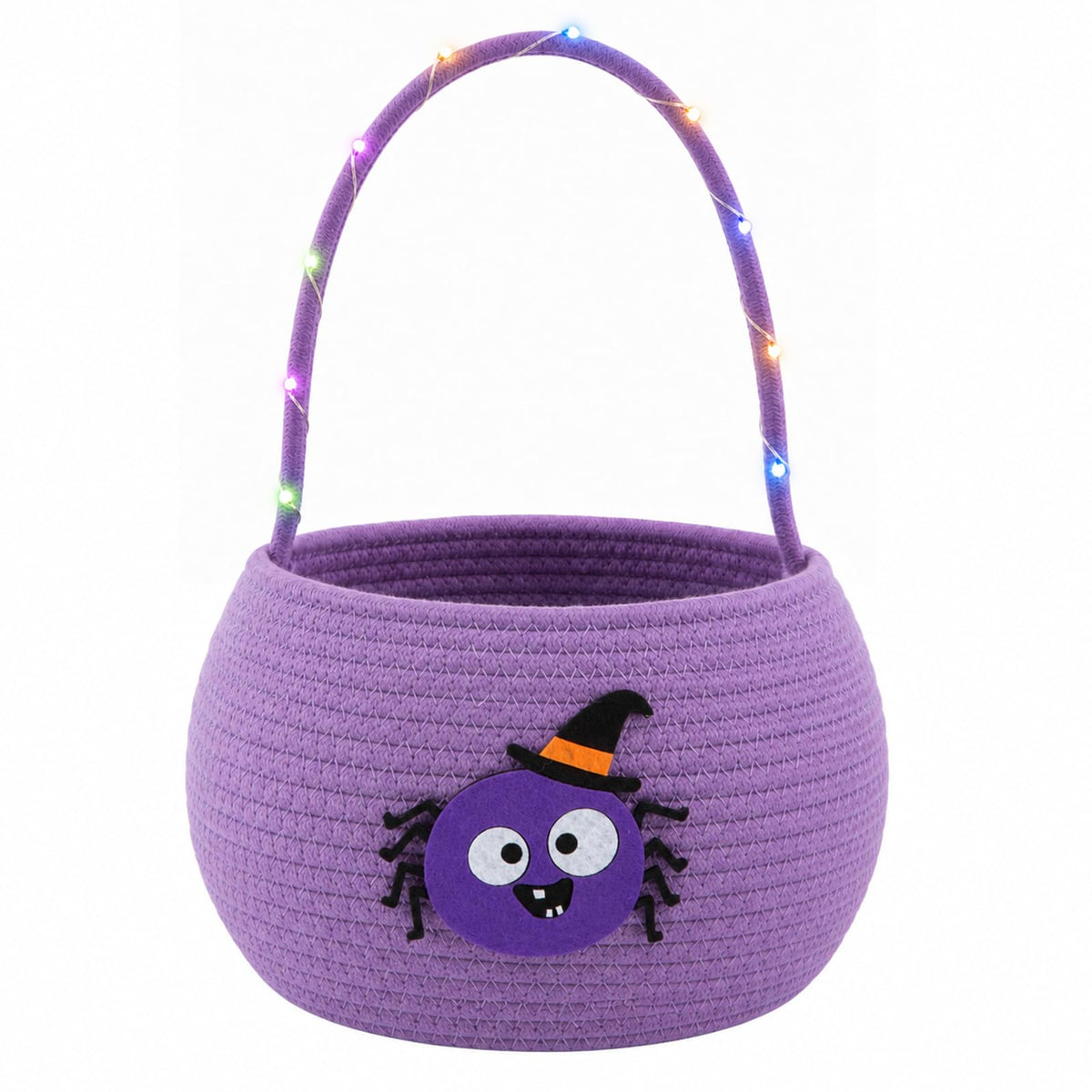 OIASKET Cotton Rope Halloween Pumpkin Basket with Handle, Trick or Treat Bucket for Kids, Woven Boo Candy Basket for Neighborhood Parades & Indoor Holiday Home Decor