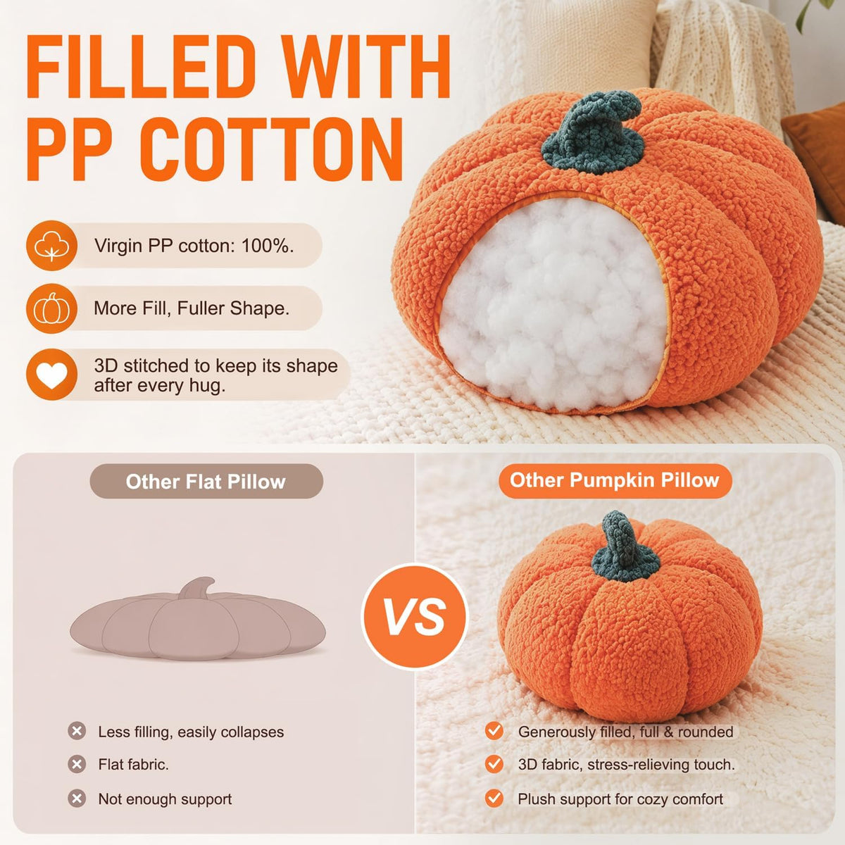 13" Cute Pumpkin Throw Pillow for Fall Decor/Halloween, 1 Pack