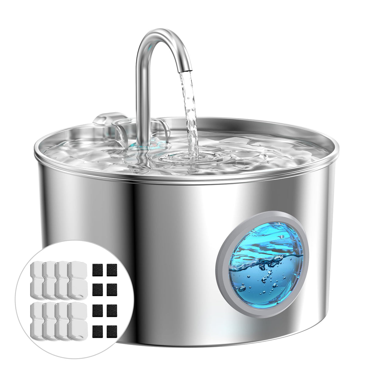 Cat Water Fountain Stainless Steel: 74oz/2.2L Cat Fountain for Drinking - Pet Water Fountain for Cats Inside - Quiet Cats Water Bowl Dispenser - Kitty Drinking Fountains - for Pets& Small Animals