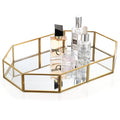 Hipiwe Mirror Glass Vanity Tray - Gold Ornate Makeup Organizer Perfume Tray