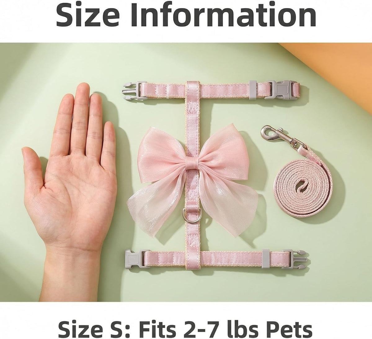 Pink Leash and Bow H-Shaped Design Harness for Small Cats Dogs, Proof Soft Adjustable Vest Easy Control Breathable Harnesses for Small Cats Dogs (S 2-7LBS)