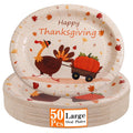50Pack Thanksgiving Paper Plates - 10" x 12" Oval Paper Plates Dinner Size Large Disposable Platter Heavy Duty For Happy Thanksgiving Serving Tray Autumn Fall Harvest Party Supply