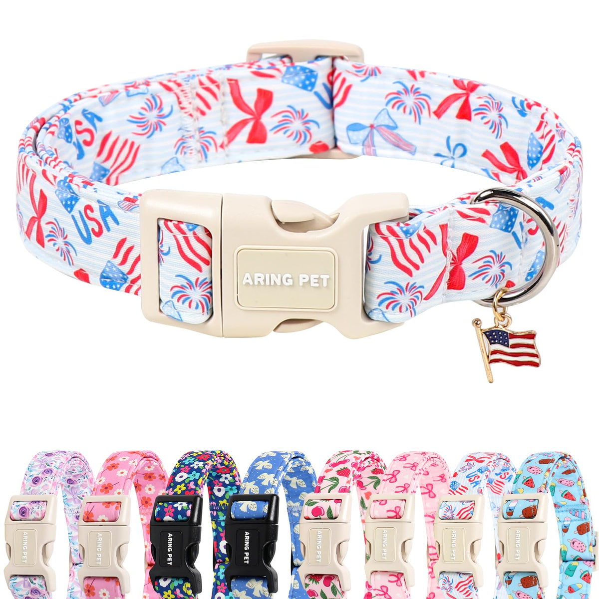 ARING PET Fall Dog Collar-Cotton Maple Leaves Dog Collar for Small Dogs, Adjustable Lightweight Dog Collars with Quick Release Buckle for Small Medium Large Dogs