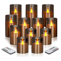 wemarry Flameless Candles 4" 5" 6" Acrylic Glass Pillars 3" Diameter Battery Operated Flickering Candles Include 8-Key Remote with Timer Function 400+ Hours (Gray, Warm Light 3 Pack)