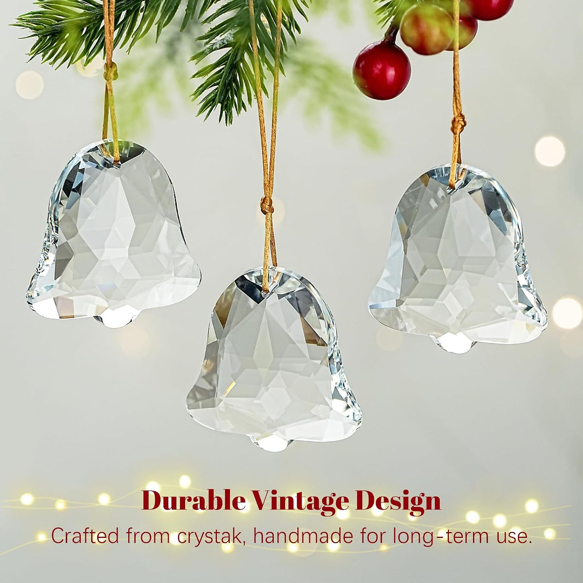 6 Pcs 2 Inch Faceted Crystal Bell Christmas Tree Hanging Ornament