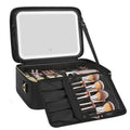 Relavel Travel Makeup Bag With LED Mirror, Cosmetic Train Case with Light up Mirror, Portable Makeup Artist Organizer Bag with Adjustable Dividers, Makeup Brush Holder Storage, Black