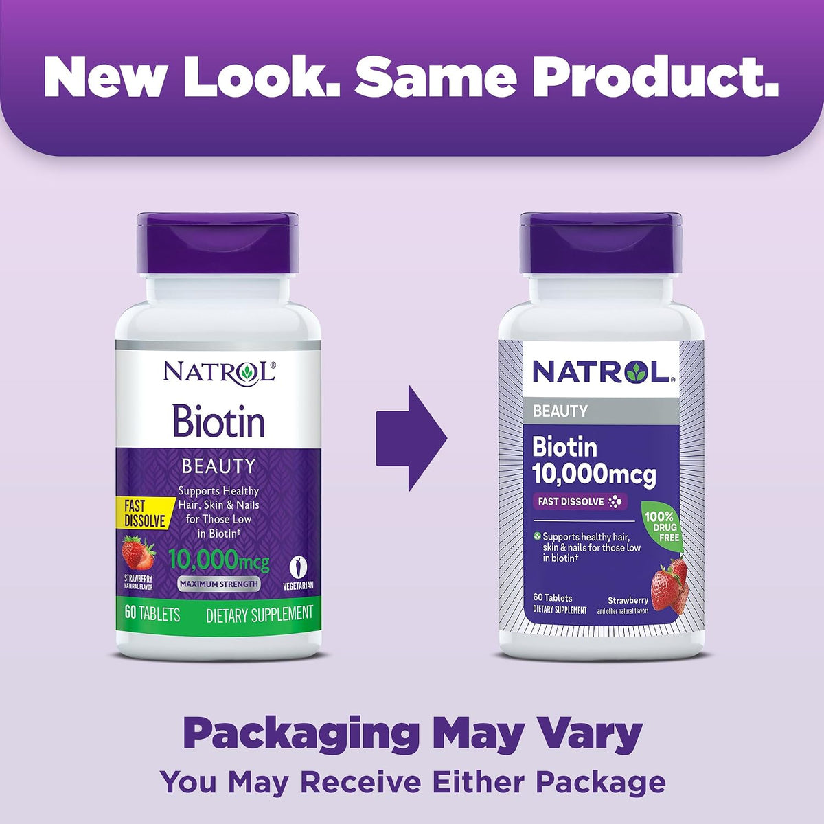 Natrol Biotin 10000mcg, 4X Faster Dissolve Supplement for Healthy Hair, Skin and Nails for Those Low in Biotin, Plus Energy Metabolism Support, 60 Tablets, Up to a 60 Day Supply