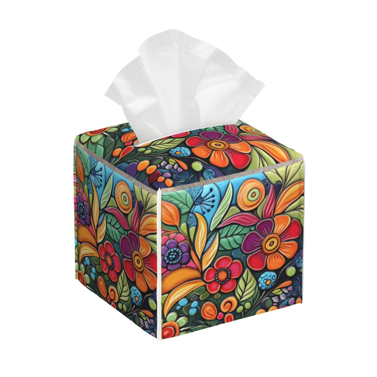 Pumpkins Fall Tissue Box Cover Autumn Leaves Square Leather Tissue Case Holder Facial Paper Organizer Decorative for Tabletop Night Stands Desk Bathroom Kitchen Car Office Home Decor