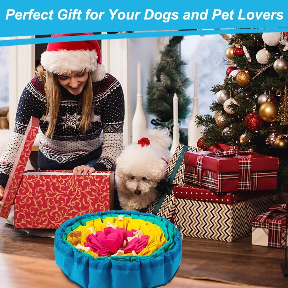 Vivifying Snuffle Mat for Dogs, Adjustable Dog Puzzle Toys Sniff Mat, Interactive Enrichment Toys for Slow Eating and Mental Stimulation (Red Yellow Blue)