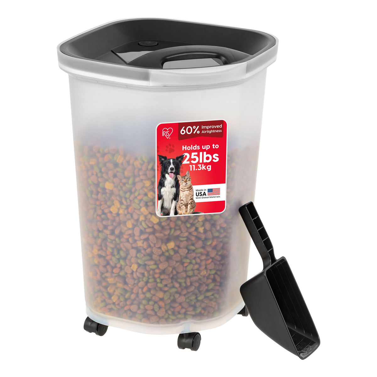 IRIS USA Airtight Dog Food Storage Container, WeatherPro, Up to 10 lbs, for Dog Cat Bird and Other Pet Food Storage Bin, Keep Fresh, Translucent Body, Made in USA, Clear/Gray