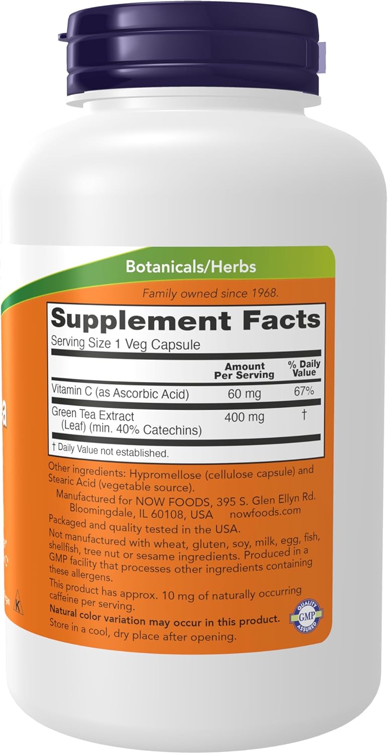 NOW Foods Supplements, Green Tea Extract 400 mg with Vitamin C for Dietary, Cellular Protection*, 250 Veg Capsules