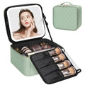 Relavel Travel Makeup Bag With LED Mirror, Cosmetic Train Case with Light up Mirror, Portable Makeup Artist Organizer Bag with Adjustable Dividers, Makeup Brush Holder Storage, Black