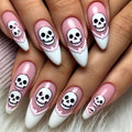 Pink Halloween Press on Nails Long Coffin Fake Nails Cute Ghost Bat Spider Web Design Glossy Acrylic Nails Reusable Stick on Nails Full Cover Artificial Nails Halloween Costume Party Daily Nail Decor