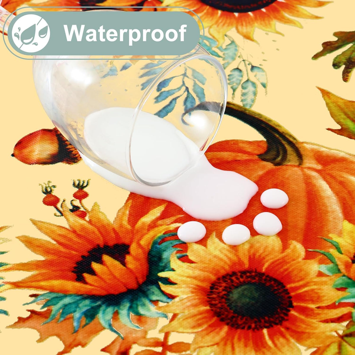 Rectangle Waterproof Vinyl Table Cloth, Wipeable Tablecloth with Flannel Backing, Plastic Table Cover for Fall, Thanksgiving (Pumpkin, 52" x 70")