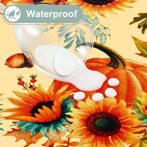 Rectangle Waterproof Vinyl Table Cloth, Wipeable Tablecloth with Flannel Backing, Plastic Table Cover for Fall, Thanksgiving (Pumpkin, 52" x 70")