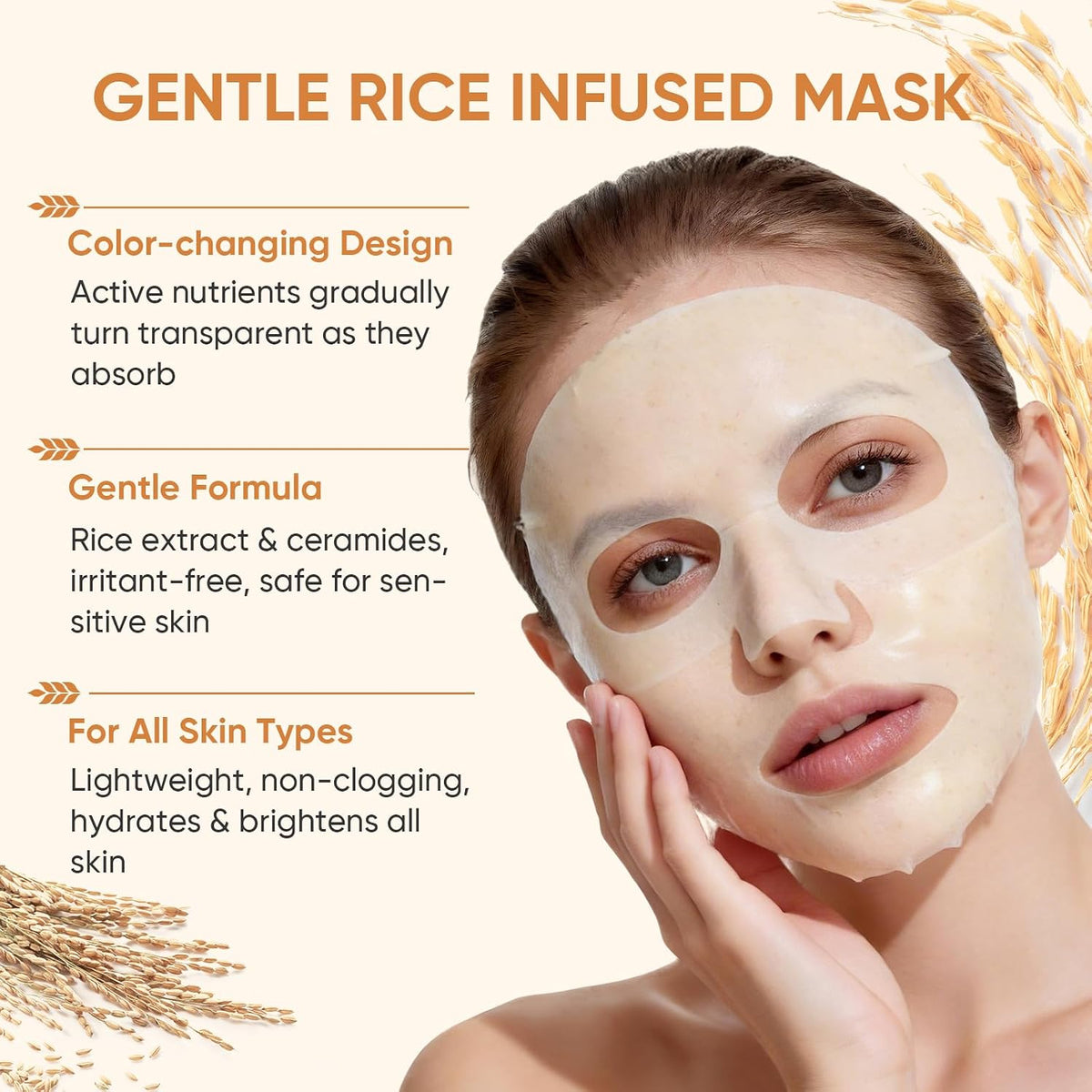 TEAWOO Rice Deep Collagen Face Mask, 8 EA, Overnight Facial Mask | Moisturizing and Hydrating Facial Mask, Contains Ceramide & Collagen for Glass Glow Skin, Korean Skincare, 38g x 8 EA