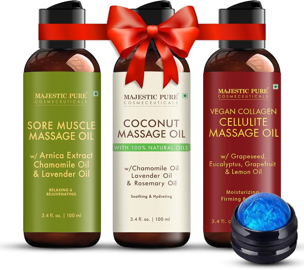 Majestic Pure Firming Body Massage Oil- Helps Smooth the Appearance of Cellulite & Improve Skin Texture- Natural Oils with Collagen- Refreshing Aromatherapy Body Oil for Legs & Full Body - 8 fl oz