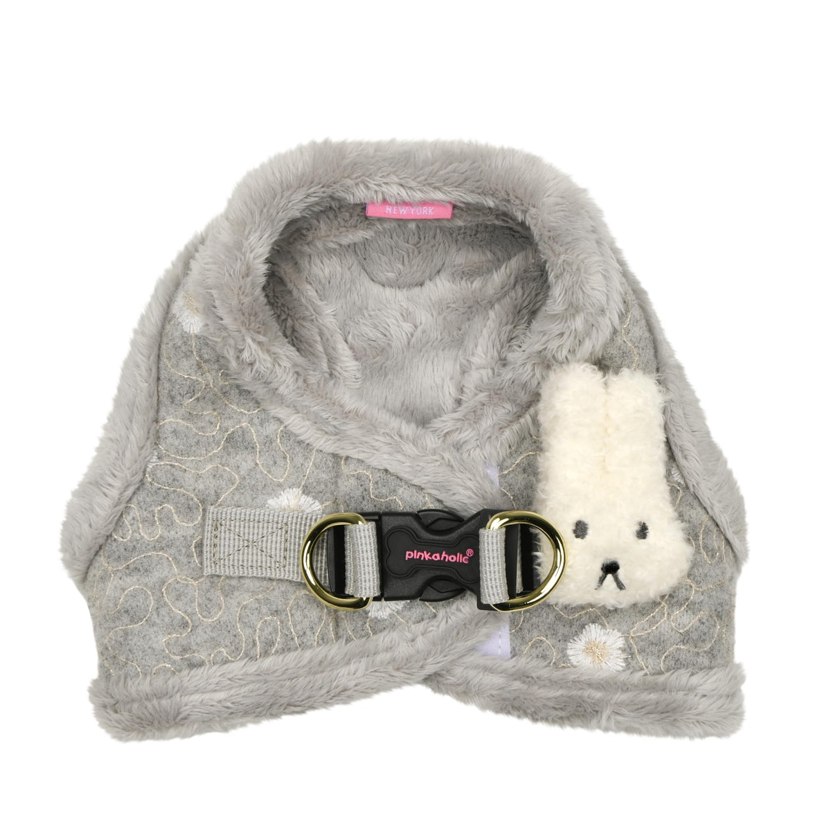 Pinkaholic New York Lidia Vest Dog Harness Step-in Warm Winter Flower Pattern for Small Dog, Light Grey, Large