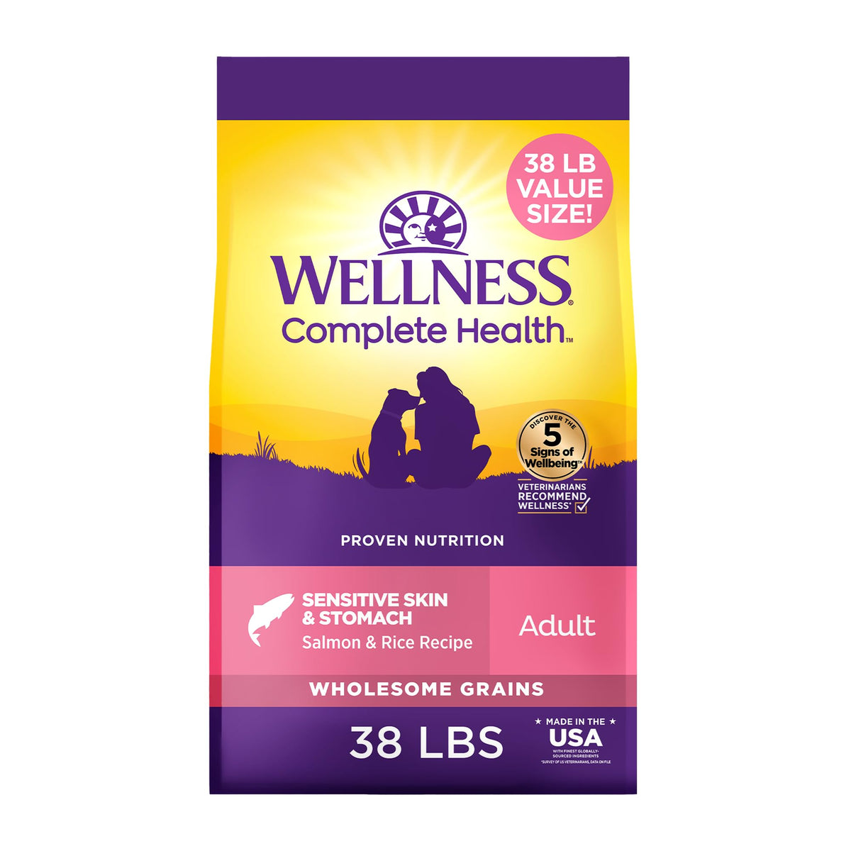 Wellness Complete Health Adult Dry Dog Food, Wholesome Grain Kibble, Natural, Chicken and Oatmeal Recipe, 30 lb Bag