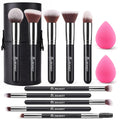 BEAKEY Makeup Brushes Set, Professional Foundation Eyeshadow Concealer Blush Powder Bronzer Applicator, 2 Blender Sponge with Beauty Paper Case