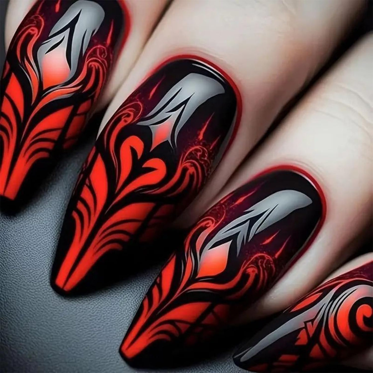 Halloween Press on Nails Almond Medium Fake Nails Black White Gradient Glue on Nail Goth False Nails with Bat Spider Web Designs Glossy Reusable Stick on Nail for Women Girls 24Pcs