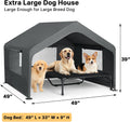 Veehoo Extra Large Dog House Outdoor Includes Elevated Dog Bed-Weatherproof | Waterproof Outside Dog Tent 4.1' x 4.1' x 3.3', Dog Shade Shelter and Raised Bed Combo for Pets or Stray Animals, Grey