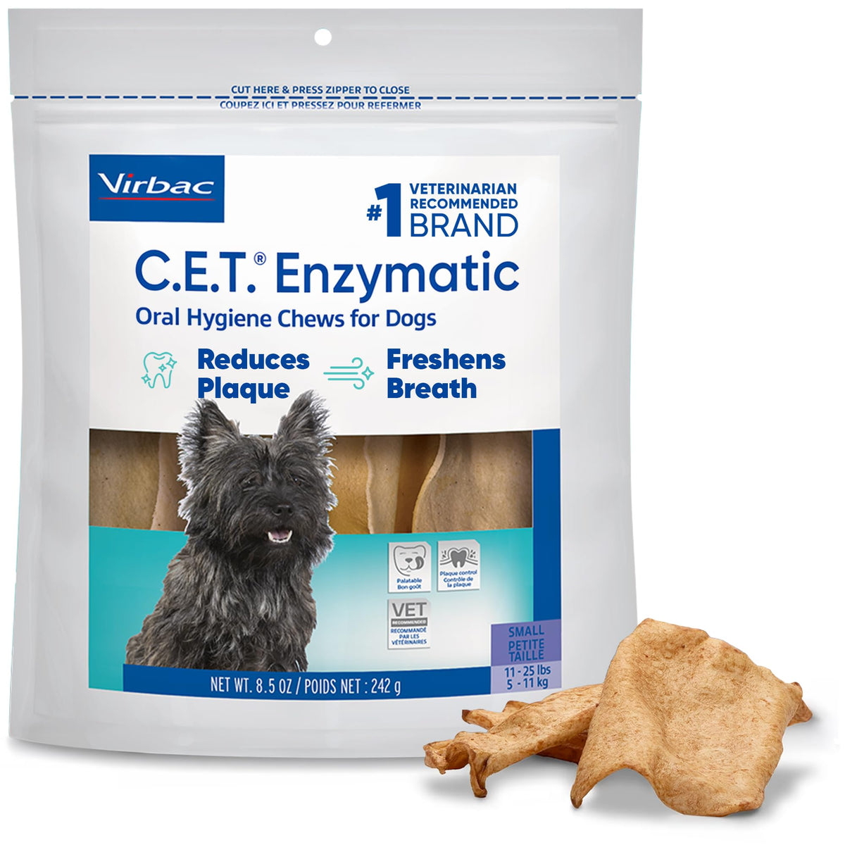Virbac C.E.T.® Enzymatic Oral Hygiene Chews for Dogs, Medium - Plaque & Tartar Control - Single Layer Beefhide with Exclusive Dual-Enzyme System & Tasty Chicken Flavor - Easy to Give Dog Dental Chew