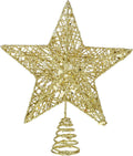 COMNICO Christmas Tree Topper Glittering Gold Hollow Small Star Mini Christmas Tree Decoration 5 Point Star Xmas Treetop Ornaments (15cm/5.9inches)