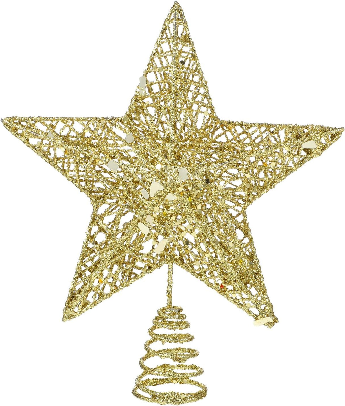 COMNICO Christmas Tree Topper Glittering Gold Hollow Small Star Mini Christmas Tree Decoration 5 Point Star Xmas Treetop Ornaments (15cm/5.9inches)