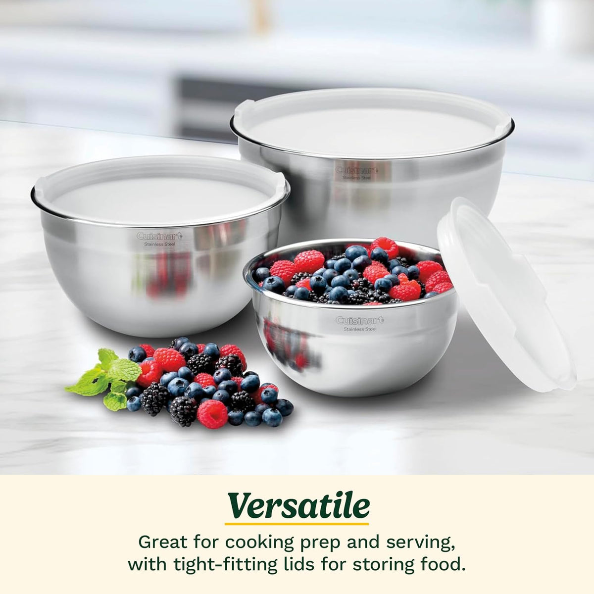 Cuisinart Mixing Bowl Set, Nesting Bowls, Stainless Steel, 3-Piece