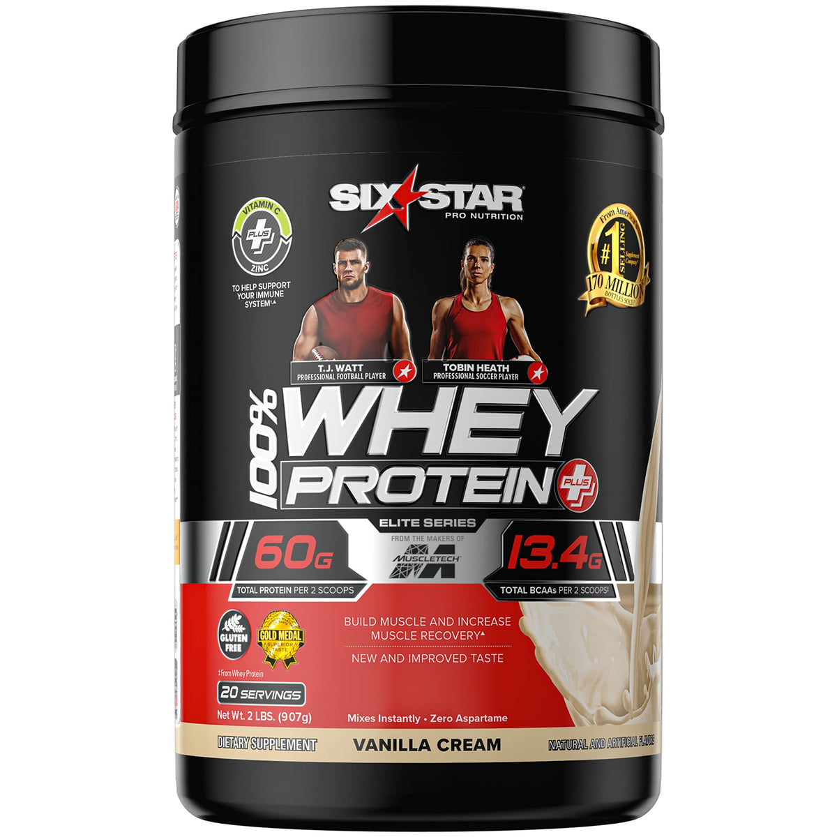 Six Star Whey Protein Powder Plus - Muscle Building & Recovery Formula with Whey Isolate Powder, BCAAs, 30g Protein, Immune Support - Post-Workout Supplement - Vanilla Cream, 1.8 lbs