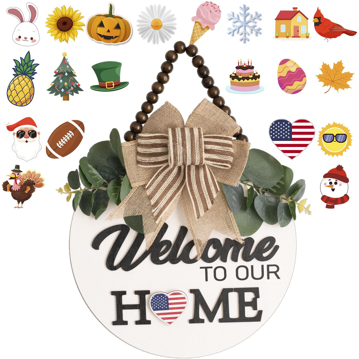 Welcome Sign for Front Door 12 in Wreath Decorations for All Seasons Brown