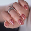 CurvLife Short Oval Chrome Nude Press On Nails, Champagne Pearl, Soft Gel | 32PCS 16 Sizes, Salon-Quality Natural Fake Nails, Curved Fit, 7-14 Day Glue-On Wear, Reusable Stick-On Nails, Press-On Kit