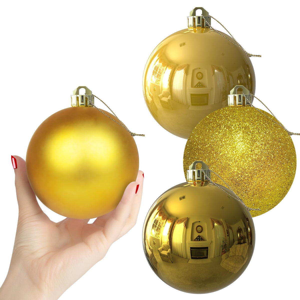 Rose Red 4.0" Large Christmas Balls - Christmas Tree Decoration Ornaments Shatterproof Hanging Balls for Birthday Halloween Holiday Wedding Decorations Set of 4pcs