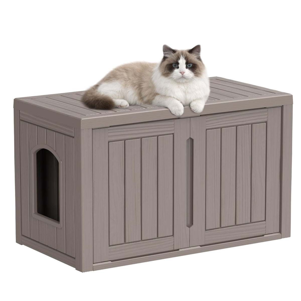 DRATO Outdoor Cat House -Weatherproof Resin Cat Houses for Cats, Durable, Easy Assembly,cat Igloo Outdoor，Durable & Insulated Shelter for Garden, Patio, or Backyard（Black，18.46 * 23.62 * 21.42）