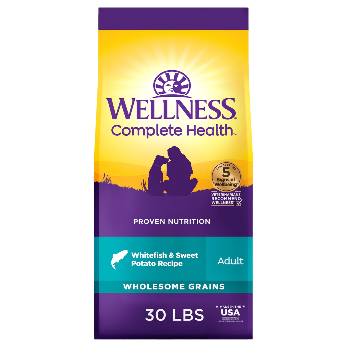 Wellness Complete Health Adult Dry Dog Food, Wholesome Grain Kibble, Natural, Chicken and Oatmeal Recipe, 30 lb Bag