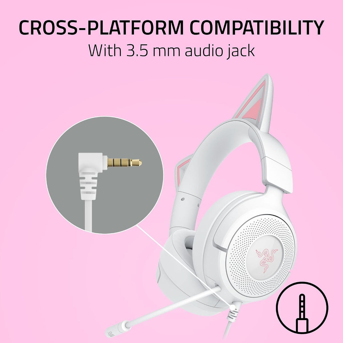 Razer Kraken Kitty V3 X Wired Gaming Headset, Kitty Ears, White