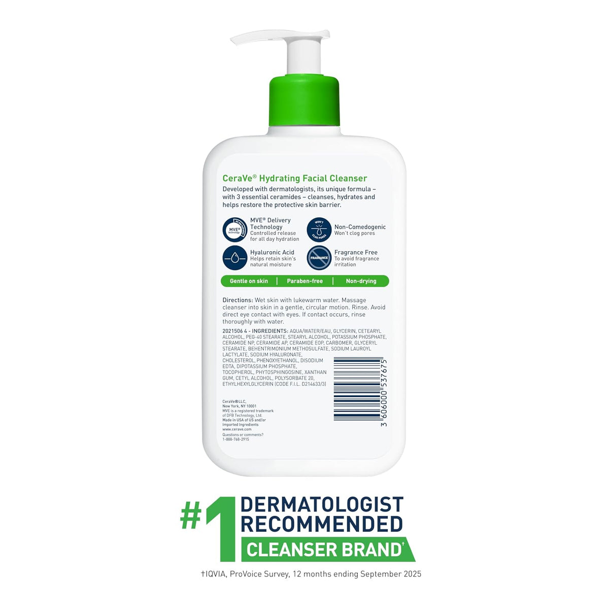 CeraVe Hydrating Facial Cleanser, Moisturizing Face Wash For Dry Skin, Hyaluronic Acid + Ceramides + Glycerin, Hydrating Cleanser For Normal To Dry Skin, National Eczema Association Certified, 16 Oz
