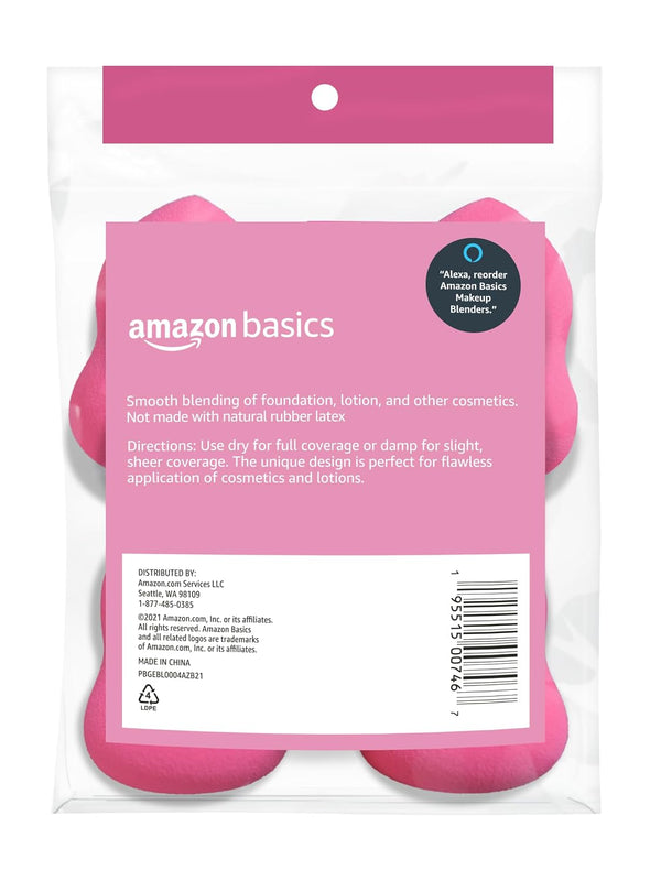 Amazon Basics Large Makeup Blender Sponges, Reusable, for Full or Sheer Coverage, 4-Pack (Previously Solimo)