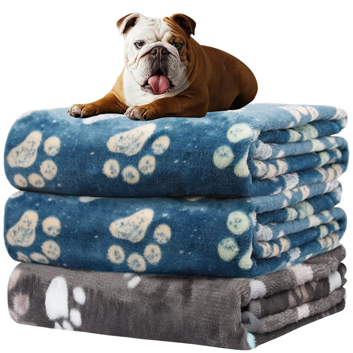 Rezutan 1 Pack 3 Blankets for Dogs, Dog Blanket for Large & Medium Pet Cat, Premium Soft Fluffy Suitable for Dog Kennels & Beds, Sofas, Gifts Puppy Essentials, 41x31inch, Gray/Blue/Beige