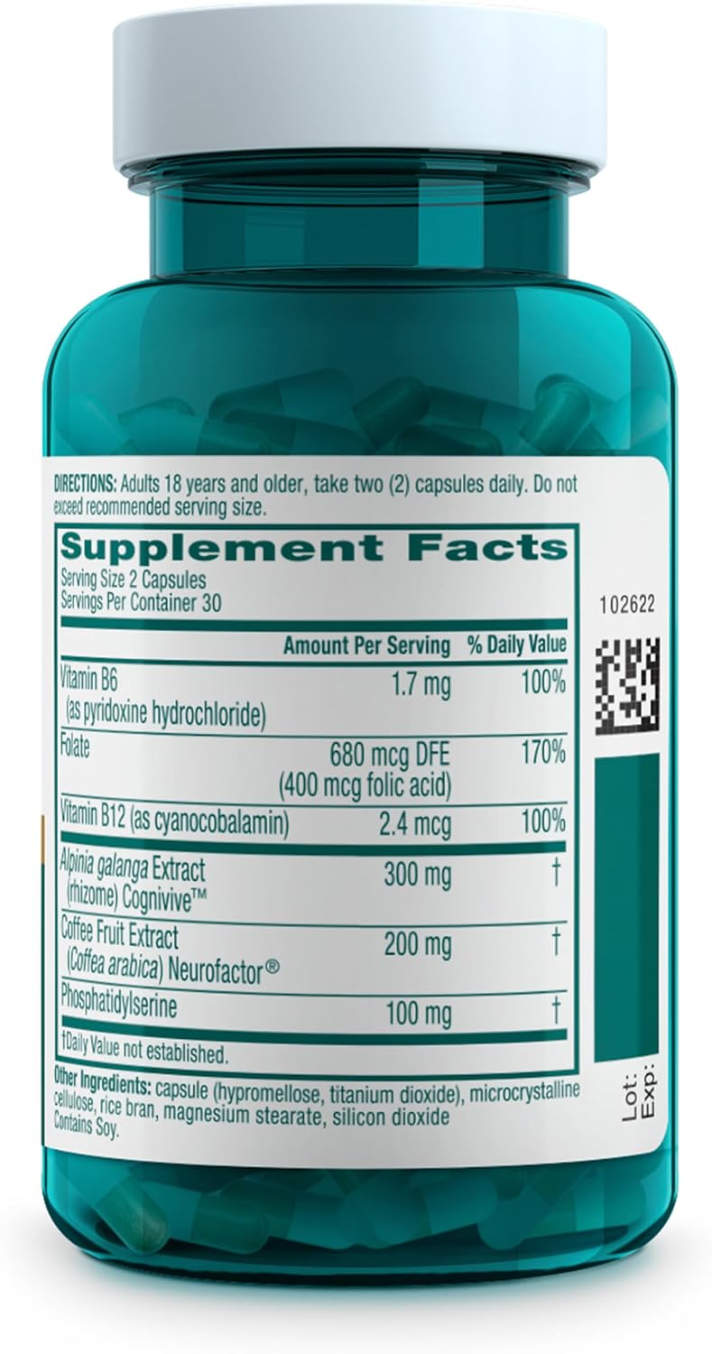 NEURIVA Ultra Brain Supplements for Memory and Focus, Phosphatidylserine, Cognivive, Neurofactor, Folic Acid, Vitamin B12 & Vitamin B6, 60 Count Capsules