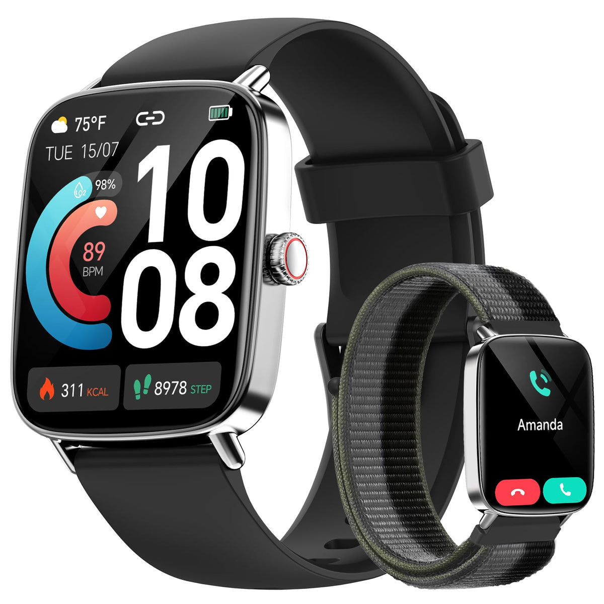 Smart Watch for Women, 1.85" HD Smartwatch (Answer/Make Calls), 2 Bands