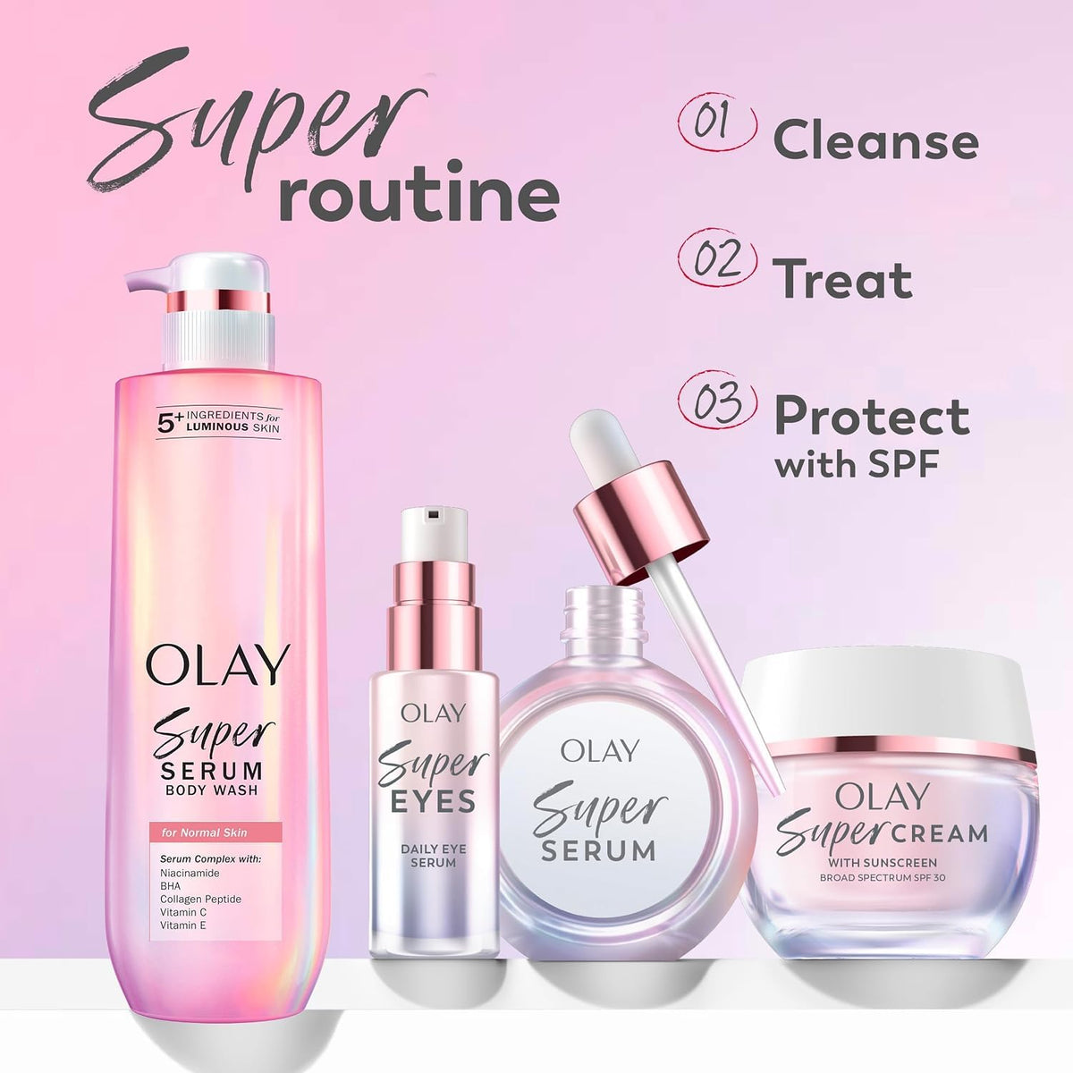 Olay Super Serum - Glow Serum for Face - Activated Niacinamide, Vitamin C & E, Collagen Peptide, AHA - 5-in-1 Benefits - Brightens, Hydrates, Smooths, Firms, Evens Tone, Proactive Anti-Aging, 1.0 Oz