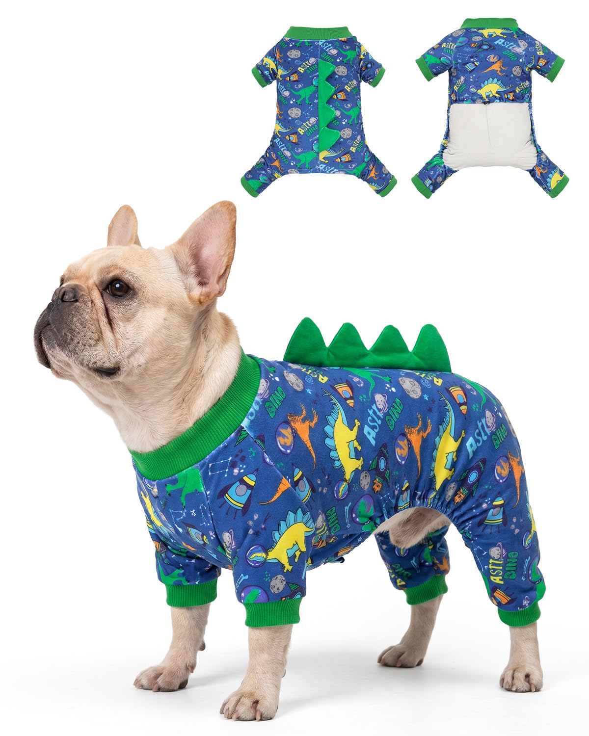 CuteBone Dinosaur Costume Dog Pajamas, Stretchy Spandex Crystal Velvet Sleepwear Coat for Small Dogs, Soft & Warm Pet Outfit Clothes for Cold Weather, Cozy Pullover Design COSP05XXL