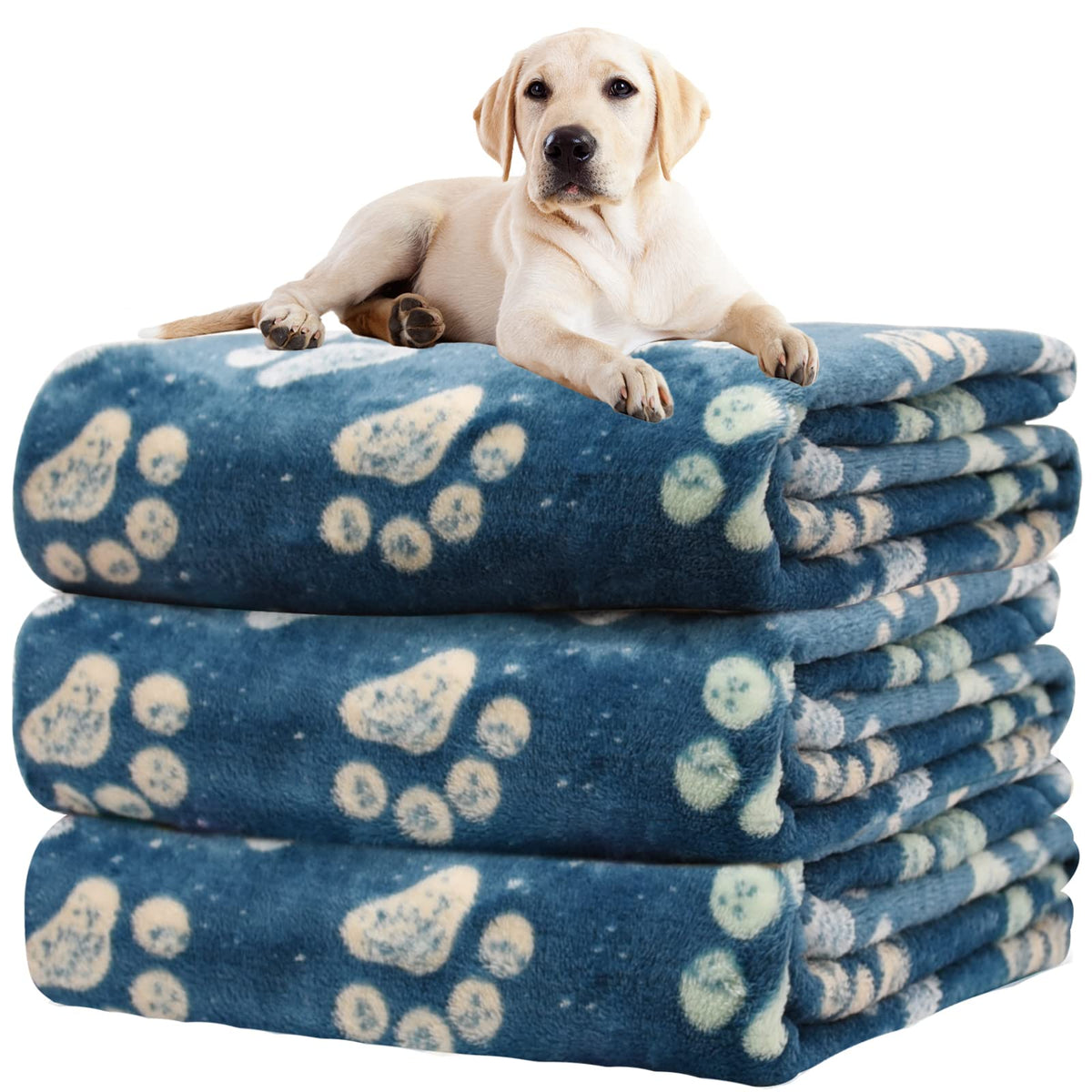 Rezutan 1 Pack 3 Blankets for Dogs, Dog Blanket for Large & Medium Pet Cat, Premium Soft Fluffy Suitable for Dog Kennels & Beds, Sofas, Gifts Puppy Essentials, 41x31inch, Gray/Blue/Beige